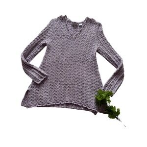 Purple V-Neck Sweater Dress Women's Sz L Knit Long Sleeve Winter Fall Casual